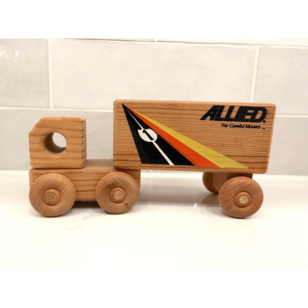 Vintage 1996 Promotoy Allied Van Lines Wooden Semi Truck Trailer Toy Collectible